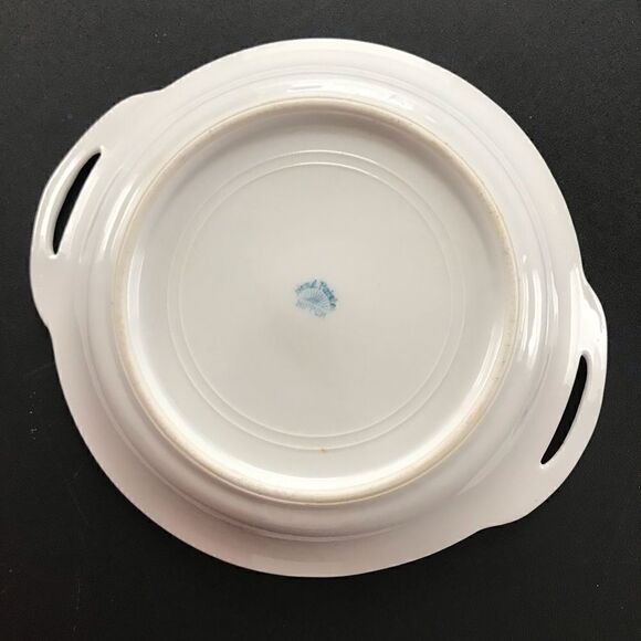 Antique Nippon Hand Painted Pink Rose Gilt Trim Cream & Green Handled Bowl - Picture 11 of 14